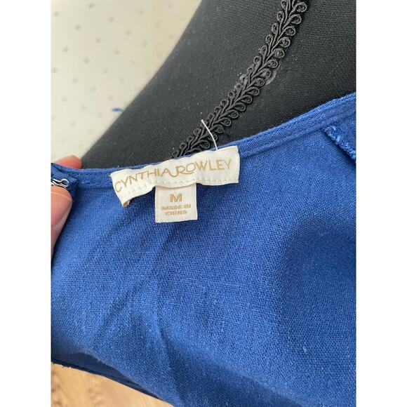 CYNTHIA ROWLEY Blue Linen Maxi Dress Size Medium - Picture 7 of 8